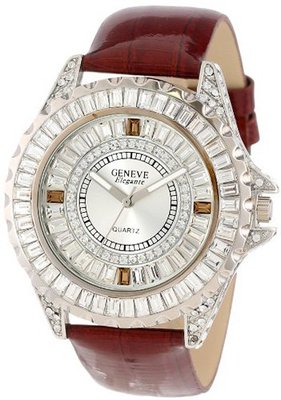 Geneve Elegante Unisex 5154_brown Swarovski Crystal Leather