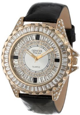 Geneve Elegante Unisex 5154_gold/blk Swarovski Crystal Leather