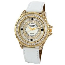Geneve Elegante Unisex 5154_gold/wht Swarovski Crystal Leather