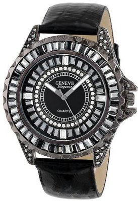 Geneve Elegante Unisex 5154_gunmetal Swarovski Crystal Leather