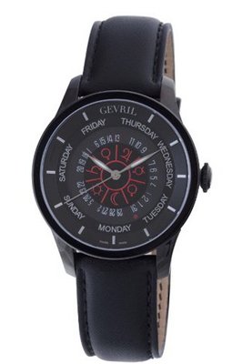 Gevril 2001 Automatic Black PVD Stainless Steel Hand Made Leather Day Date