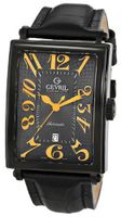 Gevril 5009A Avenue of Americas Automatic-Date Rectangular Black PVD Sapphire Crystal Orange Numbers Alligator Pattern Leather