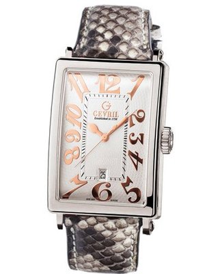 Gevril 7045R.12 White Guilloched Dial Genuine Snake Skin Strap