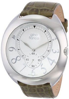 gino franco 901GR Round Stainless Steel Genuine Leather Strap