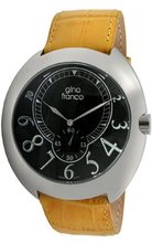 gino franco 901YL Round Stainless Steel Genuine Leather Strap