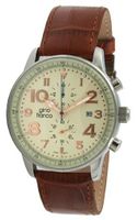 gino franco 911BR Volare Round Multi-Function Stainless Steel Genuine Leather Strap