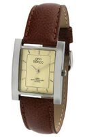 gino franco 924TN Square Stainless Steel Genuine Leather Strap