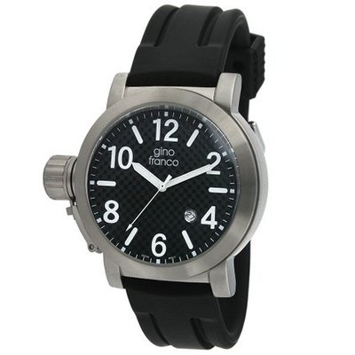 gino franco 9617BK Westside Round Stainless Steel Genuine Leather Strap