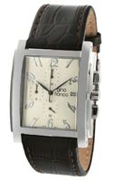 gino franco 9630BR Square Chronograph Stainless Steel Genuine Leather Strap