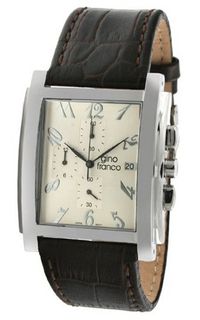 gino franco 9630BR Square Chronograph Stainless Steel Genuine Leather Strap