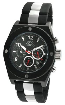 gino franco 9657BK Marathon Round Chronograph Black PVD Plated Stainless Steel