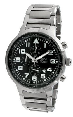 gino franco 9668BK Round Stainless Steel Chronograph Bracelet