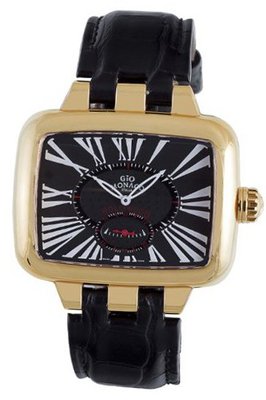 Gio Monaco 215G-A Hollywood Rectangular Rose Gold PVD Black Alligator Leather