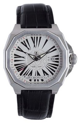 Gio Monaco 704-A Medusa Octagon White Dial Black Alligator Leather