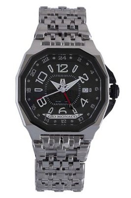 Gio Monaco 720-S2 Medusa Octagon Black Dial Steel GMT