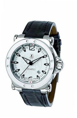 Gio Monaco 761-A Graffiti Automatic White Dial Black Alligator Leather