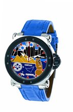 Gio Monaco 767-A2 Graffiti Automatic Geographic Scenes Dial Blue Alligator Leather