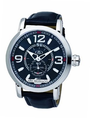 Gio Monaco 814-F Crepacci Black Dial Luminous Leather Date