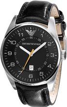 Emporio Armani Black Leather 3-Hand Black Dial #AR5861