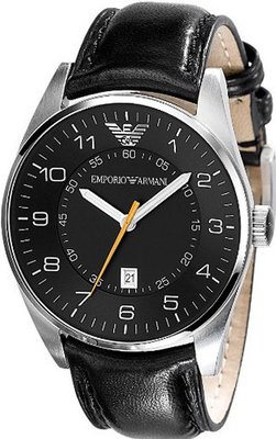 Emporio Armani Black Leather 3-Hand Black Dial #AR5861