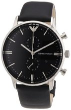 Emporio Armani Classic AR0397 Black Leather Quartz with Silver Dial