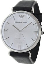 Emporio Armani Retro AR1674 Black Leather Analog Quartz with Silver Dial