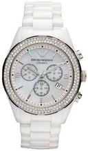 uGIORGIO ARMANI Emporio Armani Ceramica All White Crystals Set Chronogragh Bracelet Ar1456 