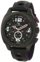 Giulio Romano GR-2000-13-013 Pescara Black IP Case with Purple Aluminum Pusher Black Leather with Purple Lining and Topstitching Dual-Time Day-Date
