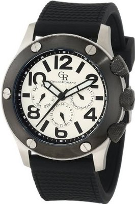 Giulio Romano GR-3000-04-001 Piemonte Luminous Silver Dial Black IP Bezel Dual-Time Day-Date Black Silicone Strap