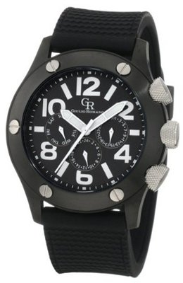 Giulio Romano GR-3000-13-007 Piemonte Luminous Black Dial Black IP Case and Bezel Dual-Time Day-Date Black Silicone Strap