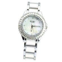 uGKD-WATCH EYKI Graceful Rhinestone Quartz Crystal Scale Charm  Wrist - White 