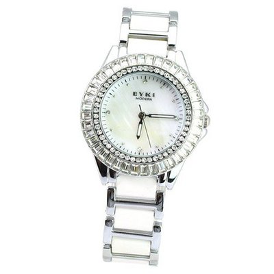 uGKD-WATCH EYKI Graceful Rhinestone Quartz Crystal Scale Charm  Wrist - White 