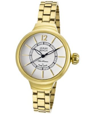 Miami Beach Art Deco White Dial Gold Tone IP Stainless Steel