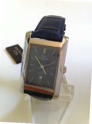 Glycine Rettangolino 3786.19AT-LB7 Stainless Steel Case Black Leather Synthetic Sapphire