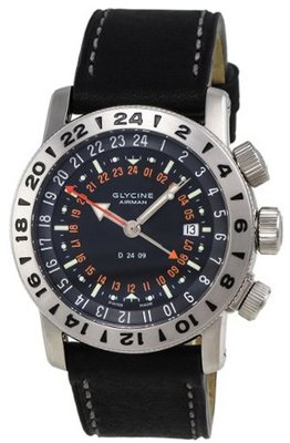 LIMITED EDITION Glycine Airman Double 24 09 Automatic Steel Black Dial Calendar 3886.196