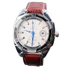 GOER Fashion Date  Brown Leather Band White dial Mechanical Wrist