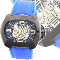 Goer Silicon Rubber Big Band Army Military  Auto Mechanical See Through Wrist Blue