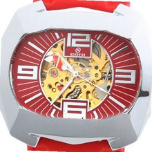 Goer Silicon Rubber Big Band Army Military  Auto Mechanical See Through Wrist Red