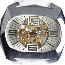 Goer Silicon Rubber Big Band Army Military  Auto Mechanical See Through Wrist White