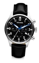 Golana Aero Chrono Quartz with Black Dial Chronograph Display and Black Leather Strap AE600-1