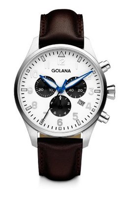 Golana Aero Chrono Quartz with Silver Dial Chronograph Display and Brown Leather Strap AE600-3