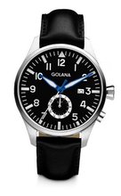 Golana Aero Gmt Quartz with Black Dial Analogue Display and Black Leather Strap AE500-1