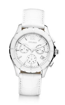 Golana Aura Chrono Quartz with White Dial Chronograph Display and White Leather Strap AU400-1