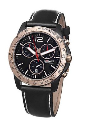 Golana TE220-1 Gents Quartz Chronograph Black Leather Strap