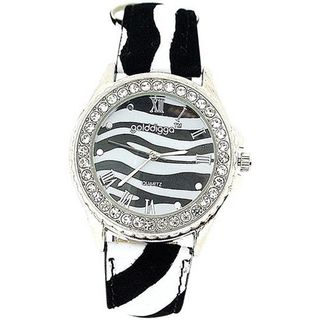 Golddigga Ladies Black & White Zebra Strap Crystal Bezel Fashion DIG64A