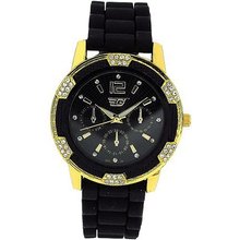Golddigga Ladies Chrono Effecct CZ Set Bezel Black Silicone Strap DIG40B