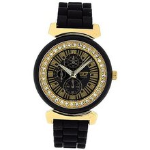 Golddigga Ladies Chrono Effecct CZ Set Bezel Black Silicone Strap DIG41A