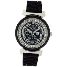 Golddigga Ladies Chrono Effecct CZ Set Bezel Black Silicone Strap DIG41B