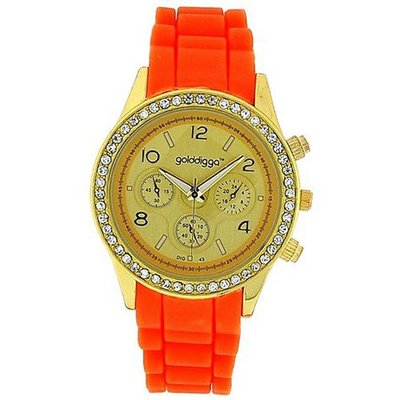 Golddigga Ladies Chrono Effecct CZ Set Bezel Orange Silicone Strap DIG43C