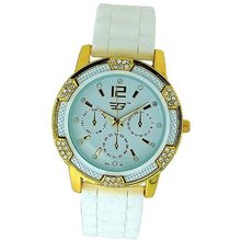 Golddigga Ladies Chrono Effecct CZ Set Bezel White Silicone Strap DIG40A